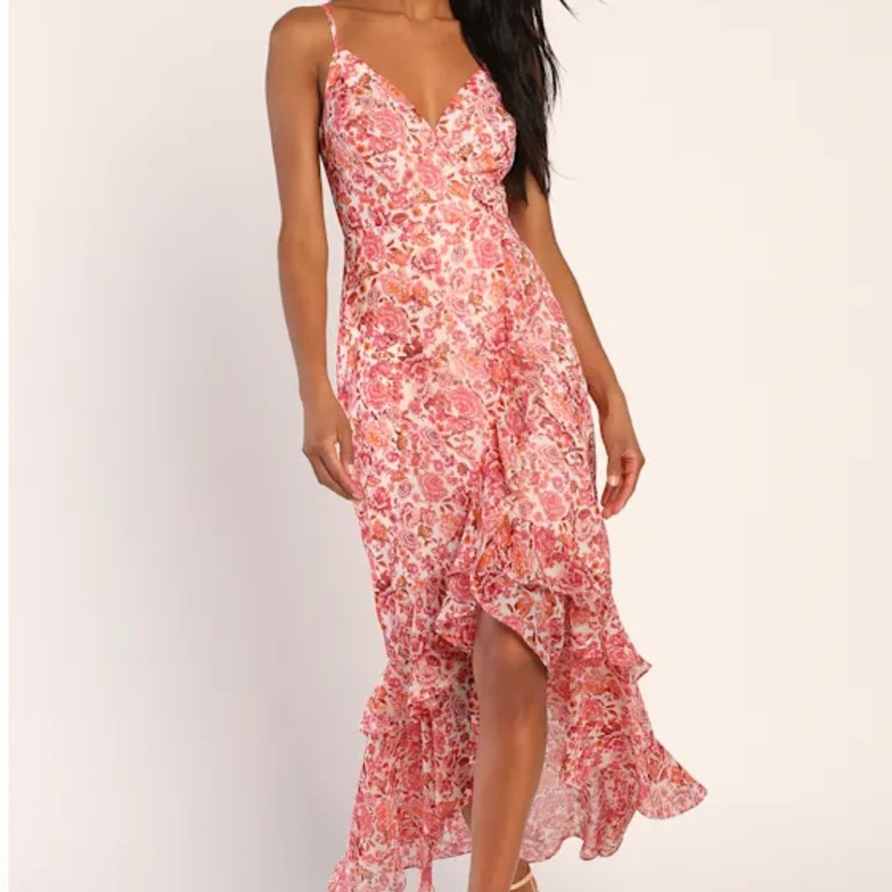 Lulu's Pink Floral High Low Dress